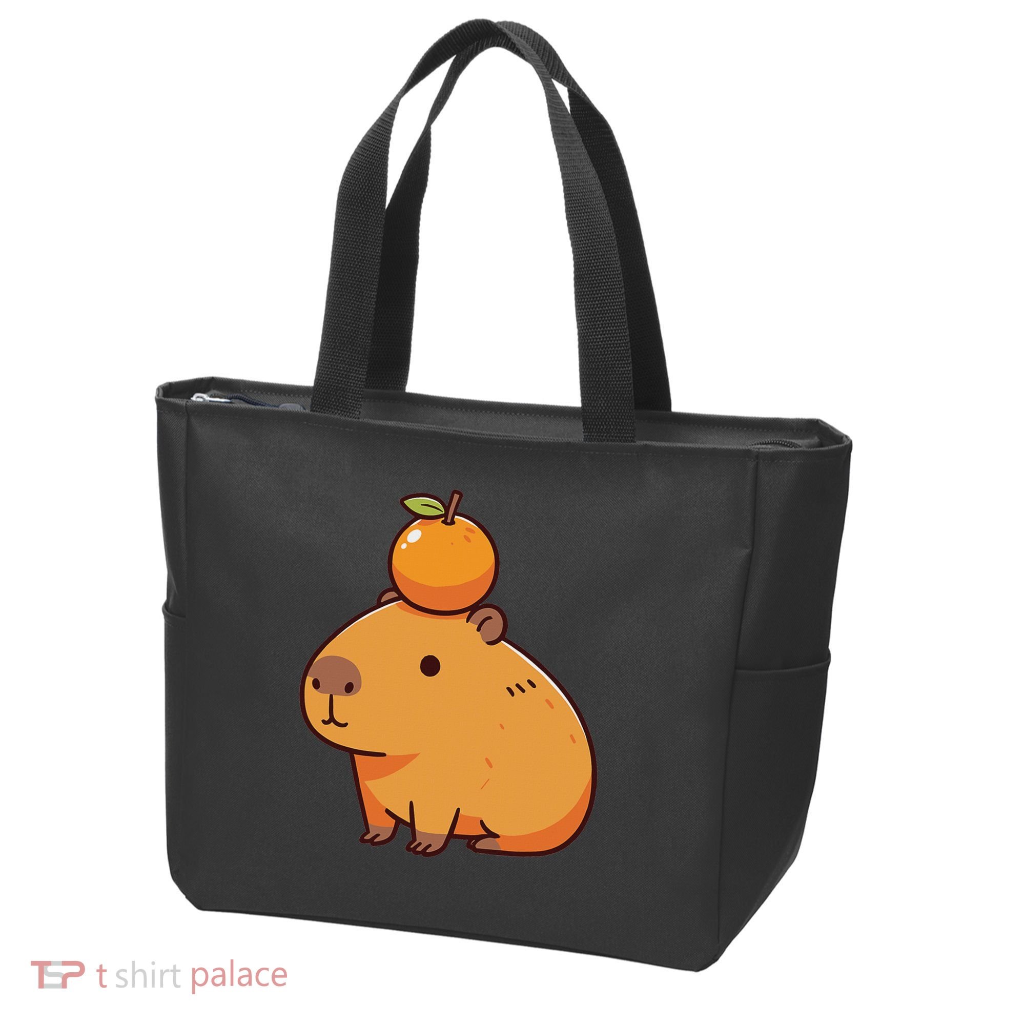 Capybara With Orange On The Head Capybara Tote Bag