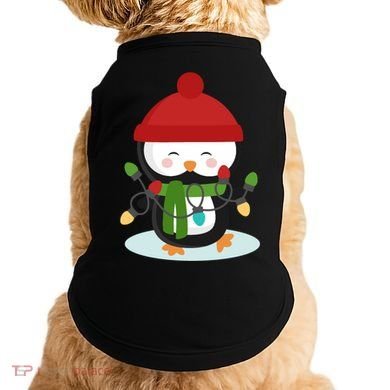 Cute Winter Penguin Christmas Lights Doggie Tank