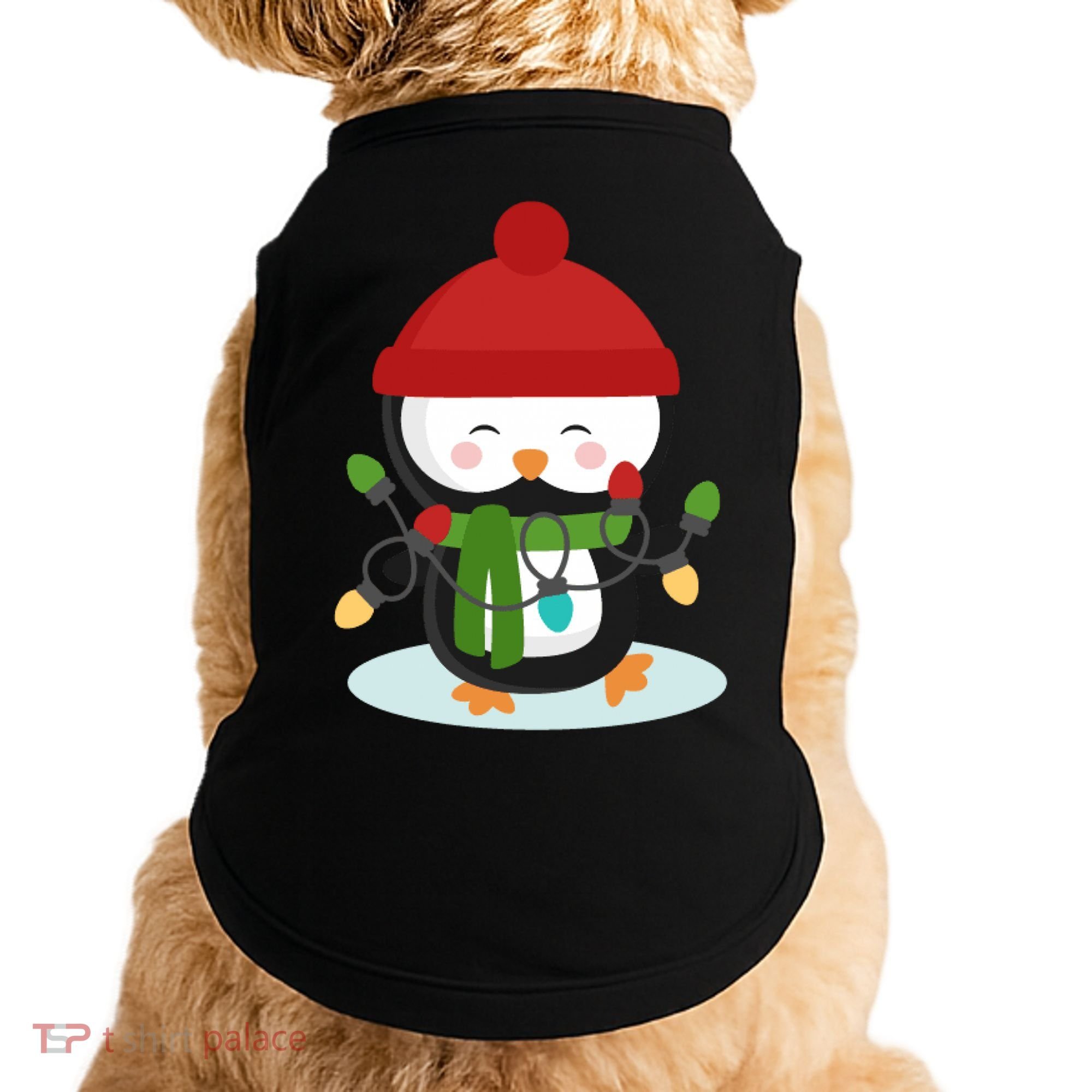 Cute Winter Penguin Christmas Lights Doggie Tank
