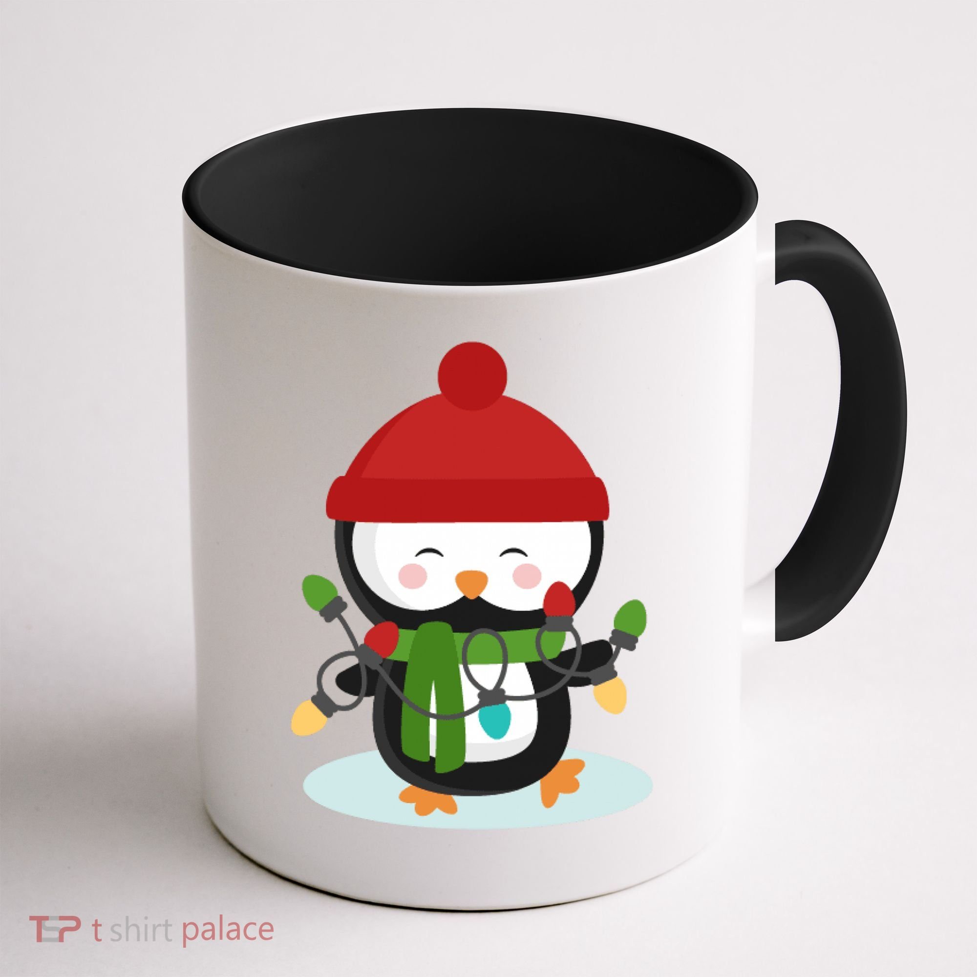 Cute Winter Penguin Christmas Lights Coffee Mug