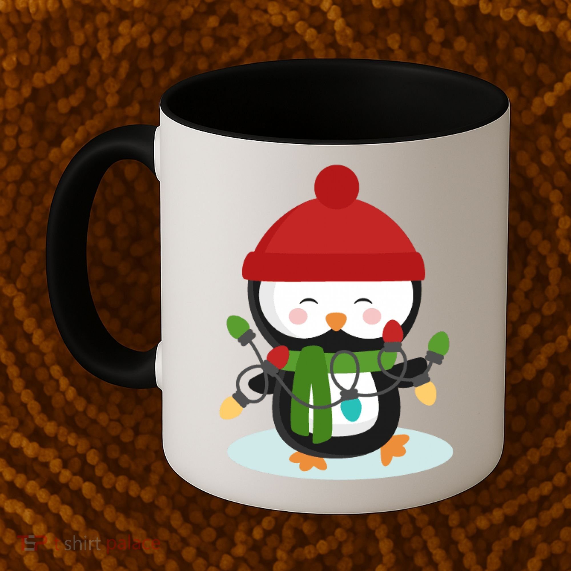 Cute Winter Penguin Christmas Lights Coffee Mug