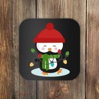 Cute Winter Penguin Christmas Lights Coaster thumb 0