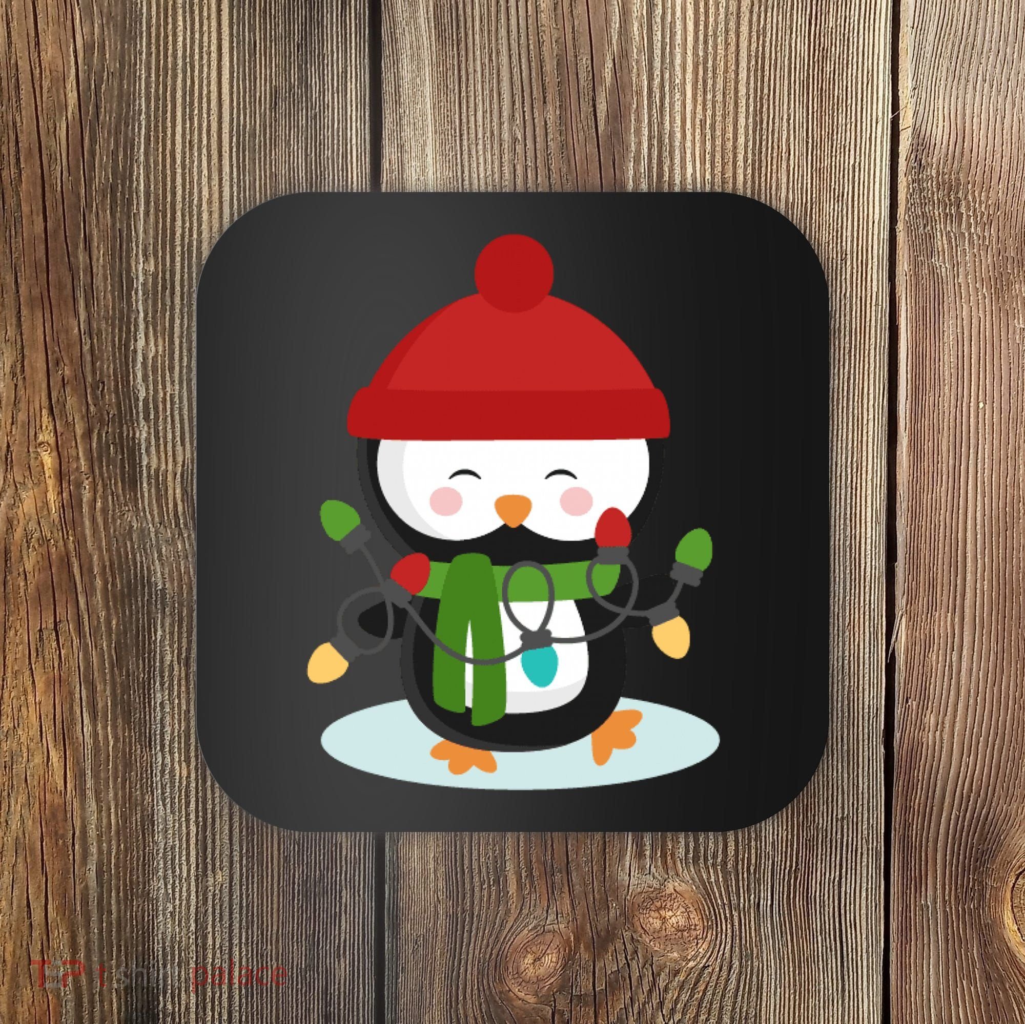 Cute Winter Penguin Christmas Lights Coaster