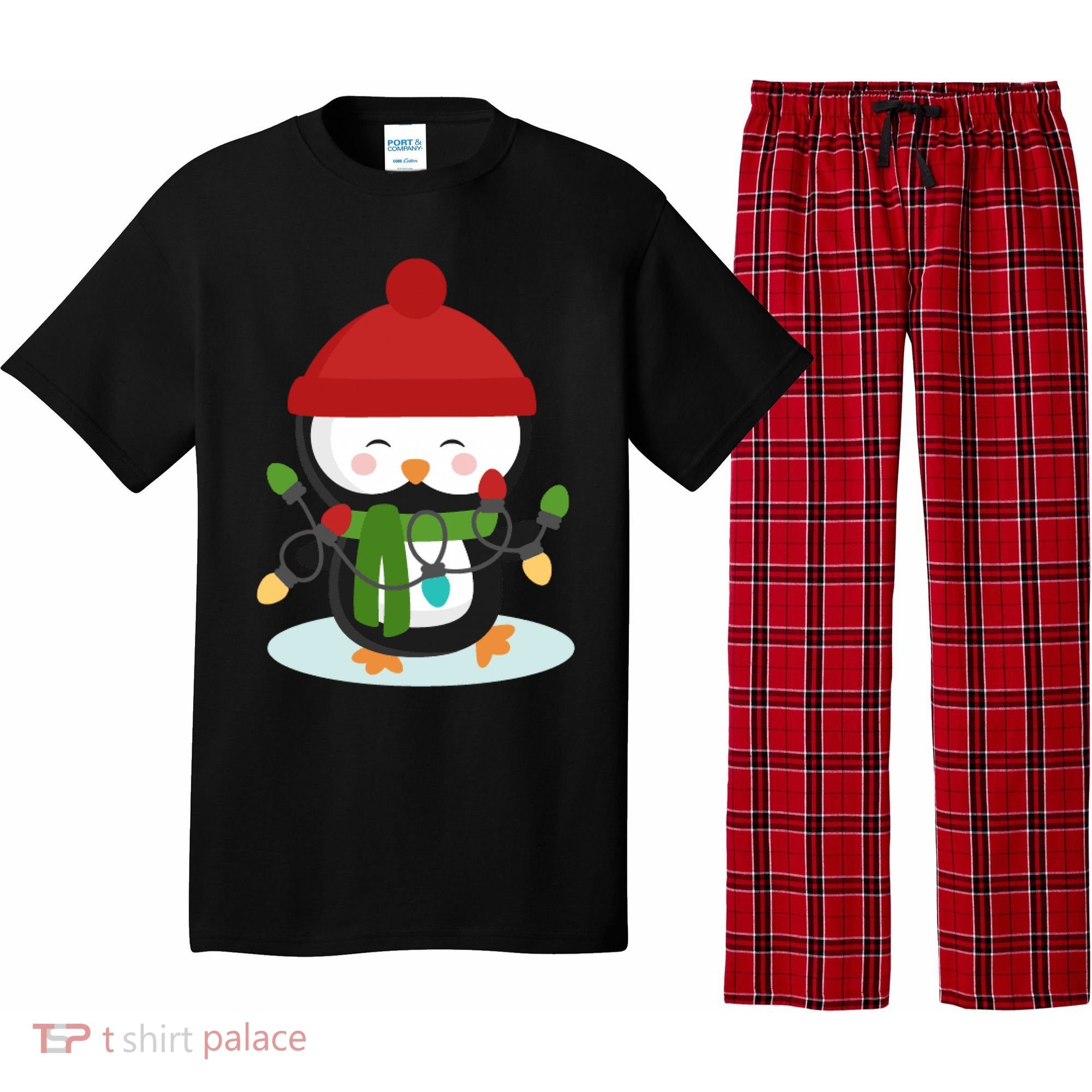 Cute Winter Penguin Christmas Lights Pajama Set