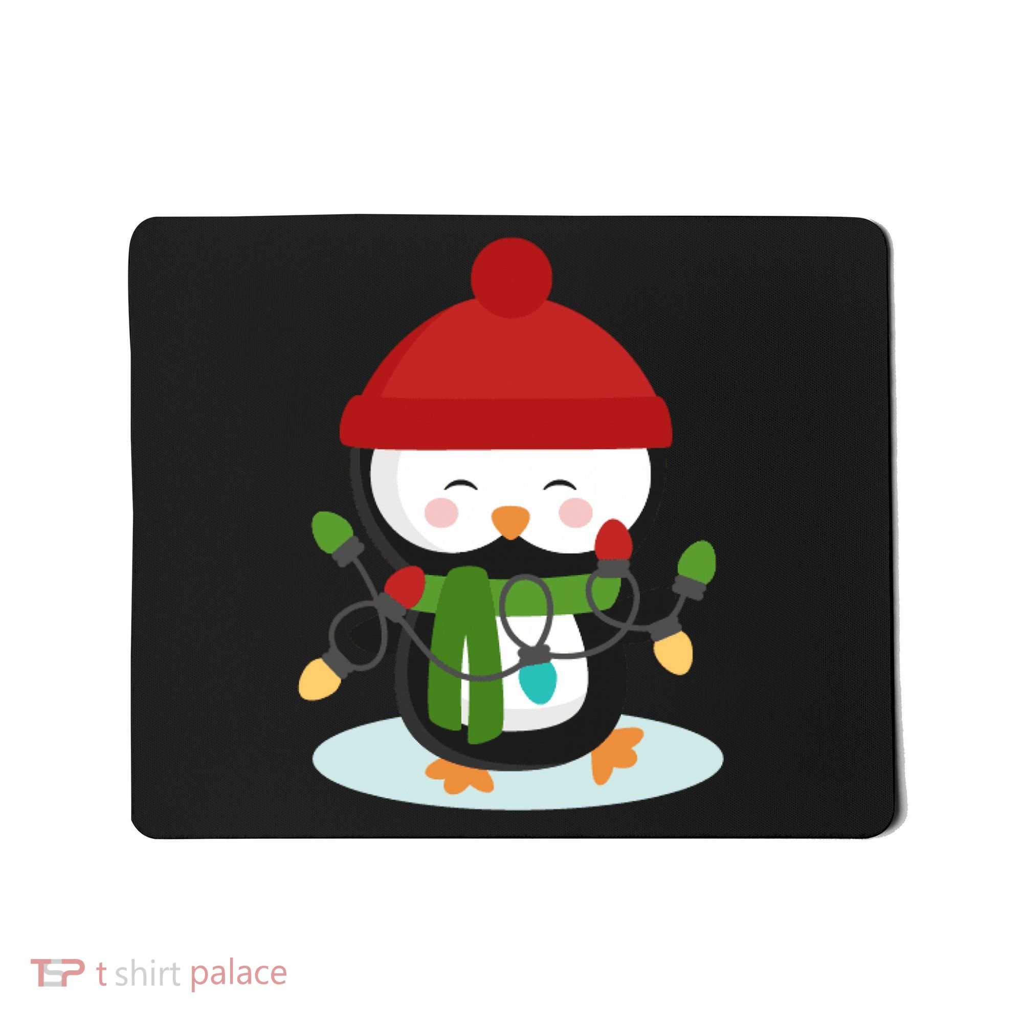 Cute Winter Penguin Christmas Lights Mousepad