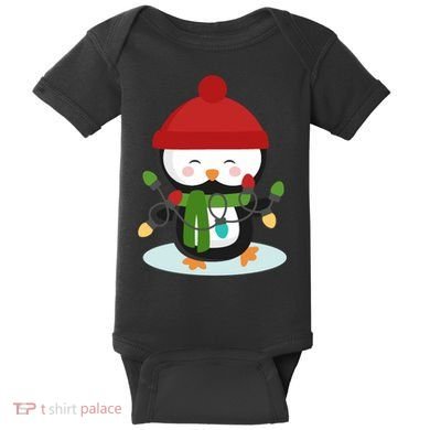 Cute Winter Penguin Christmas Lights Baby Bodysuit
