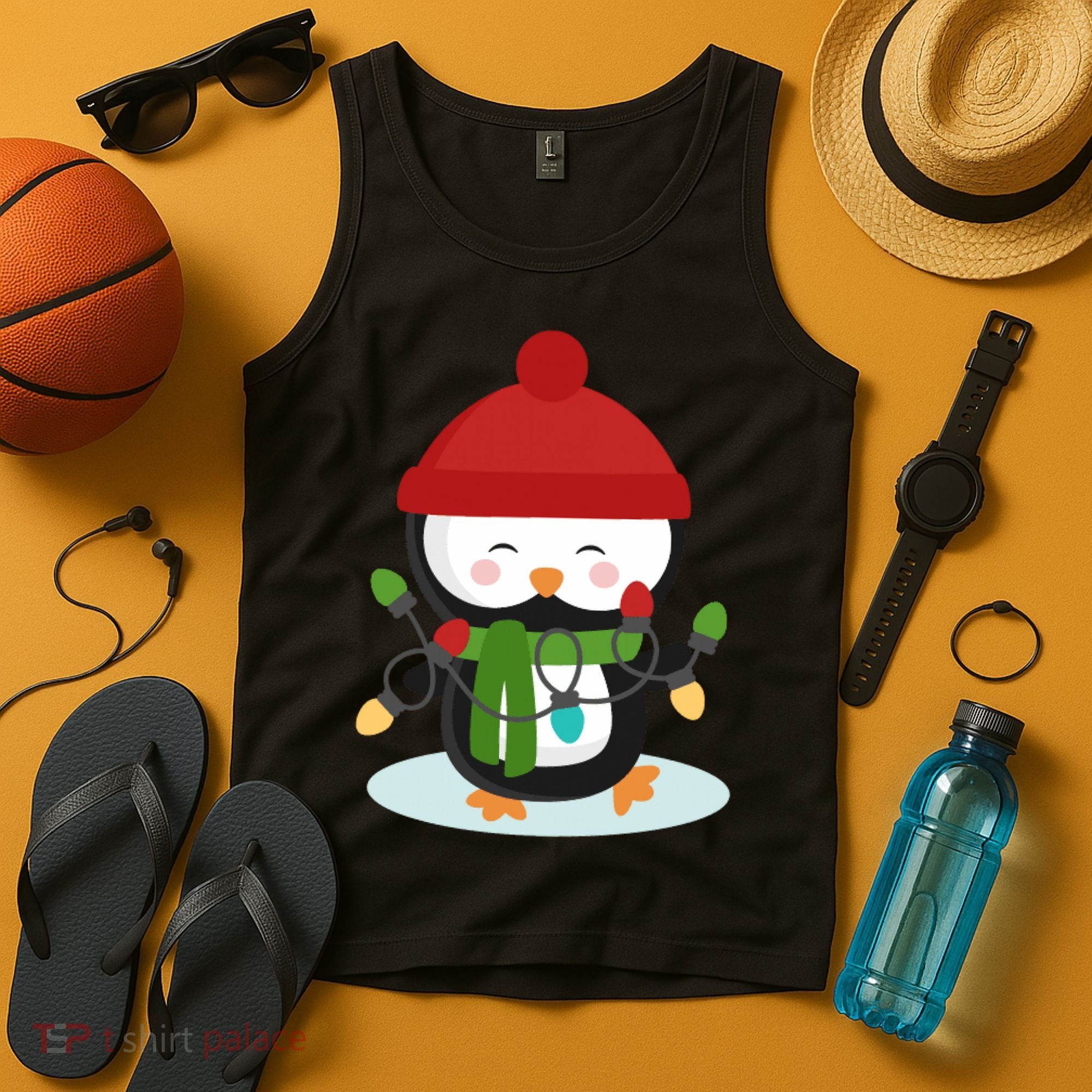 Cute Winter Penguin Christmas Lights Tank Top