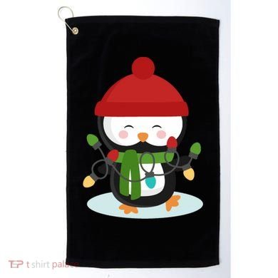 Cute Winter Penguin Christmas Lights Golf Towel