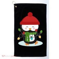 Cute Winter Penguin Christmas Lights Golf Towel thumb 0