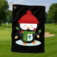 Cute Winter Penguin Christmas Lights Golf Towel thumb 1