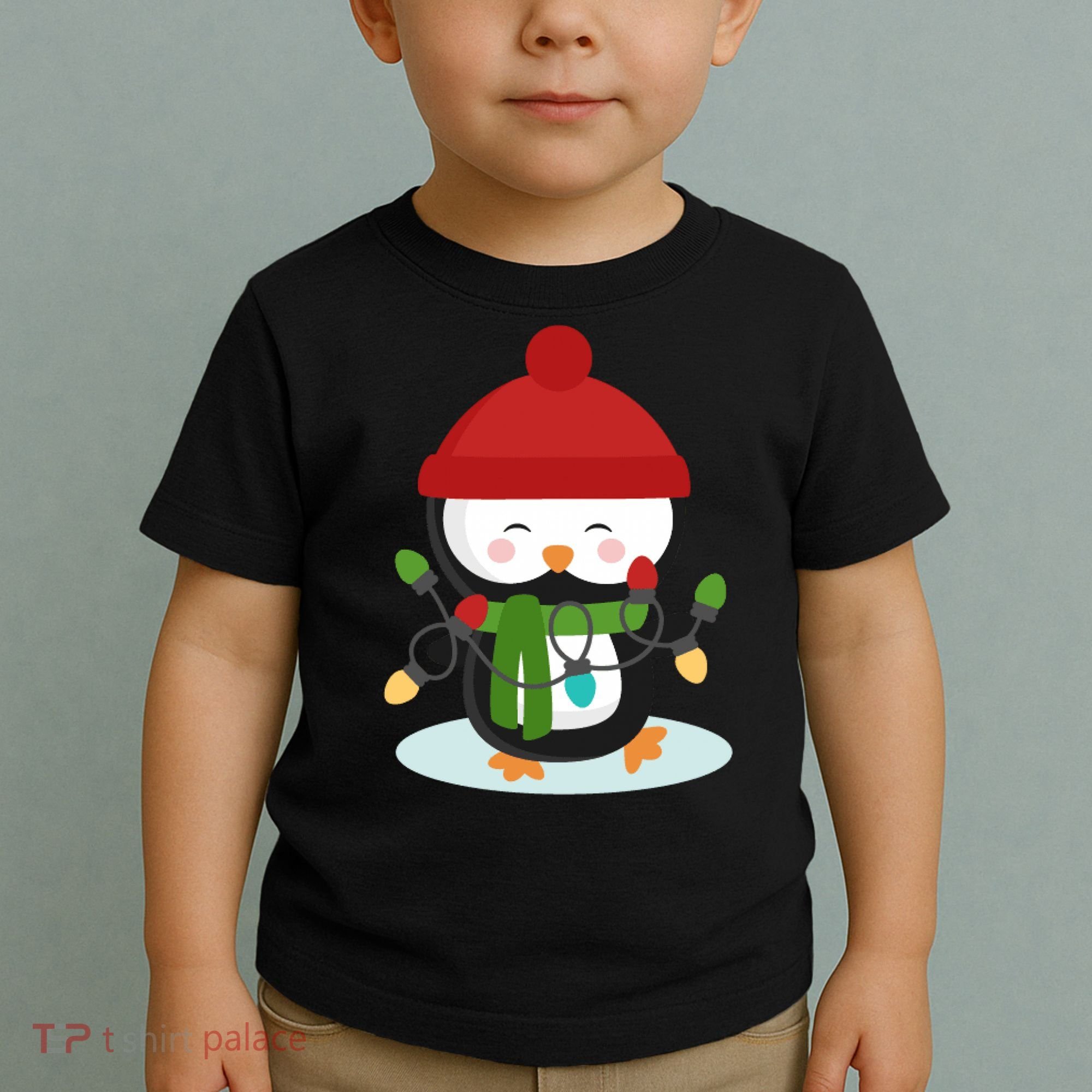 Cute Winter Penguin Christmas Lights Toddler T-Shirt