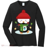 Cute Winter Penguin Christmas Lights Women's Long Sleeve Shirt thumb 0