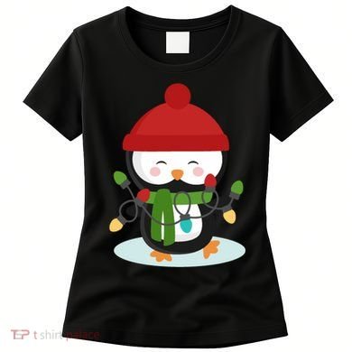 Cute Winter Penguin Christmas Lights Women's T-Shirt