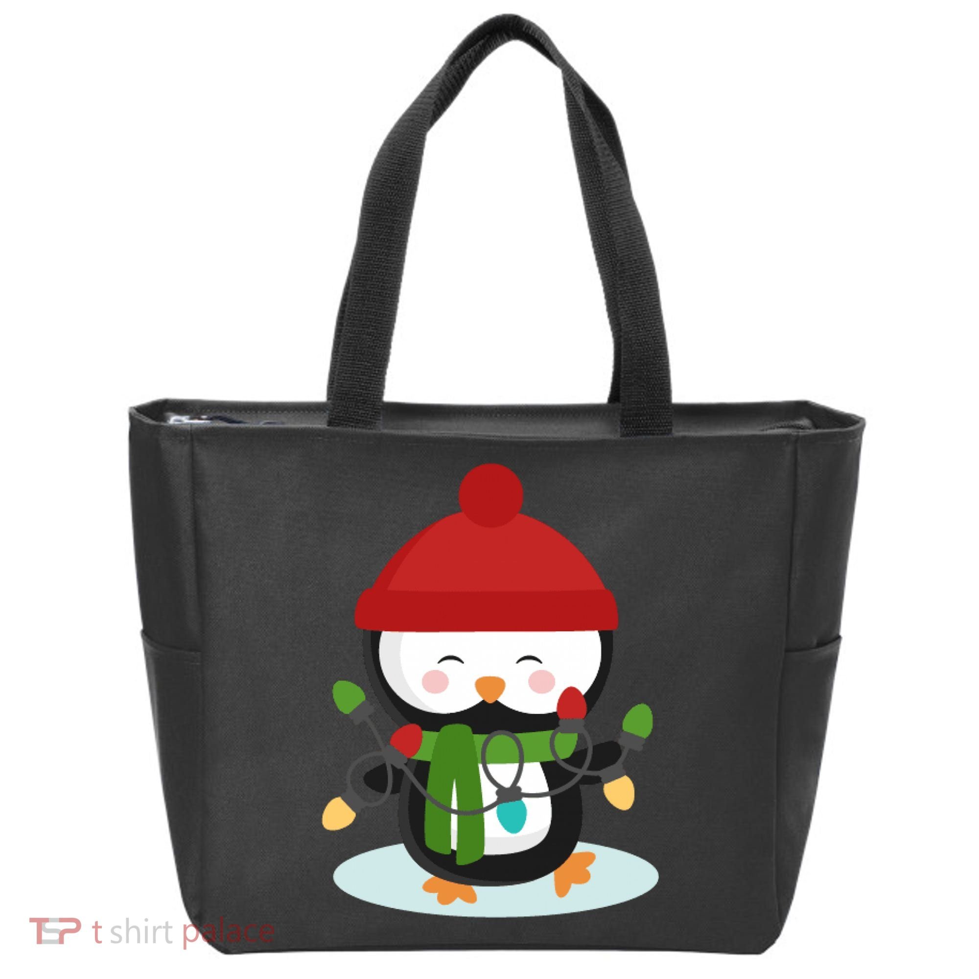 Cute Winter Penguin Christmas Lights Tote Bag