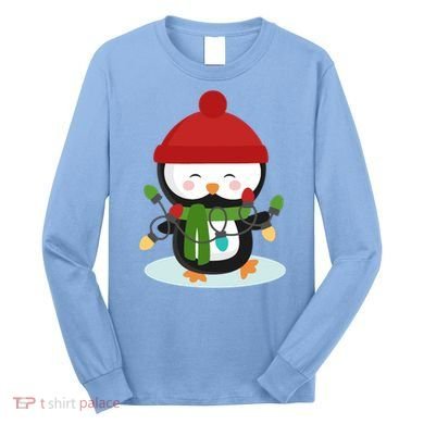Cute Winter Penguin Christmas Lights Long Sleeve Shirt