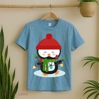 Cute Winter Penguin Christmas Lights T-Shirt thumb 2