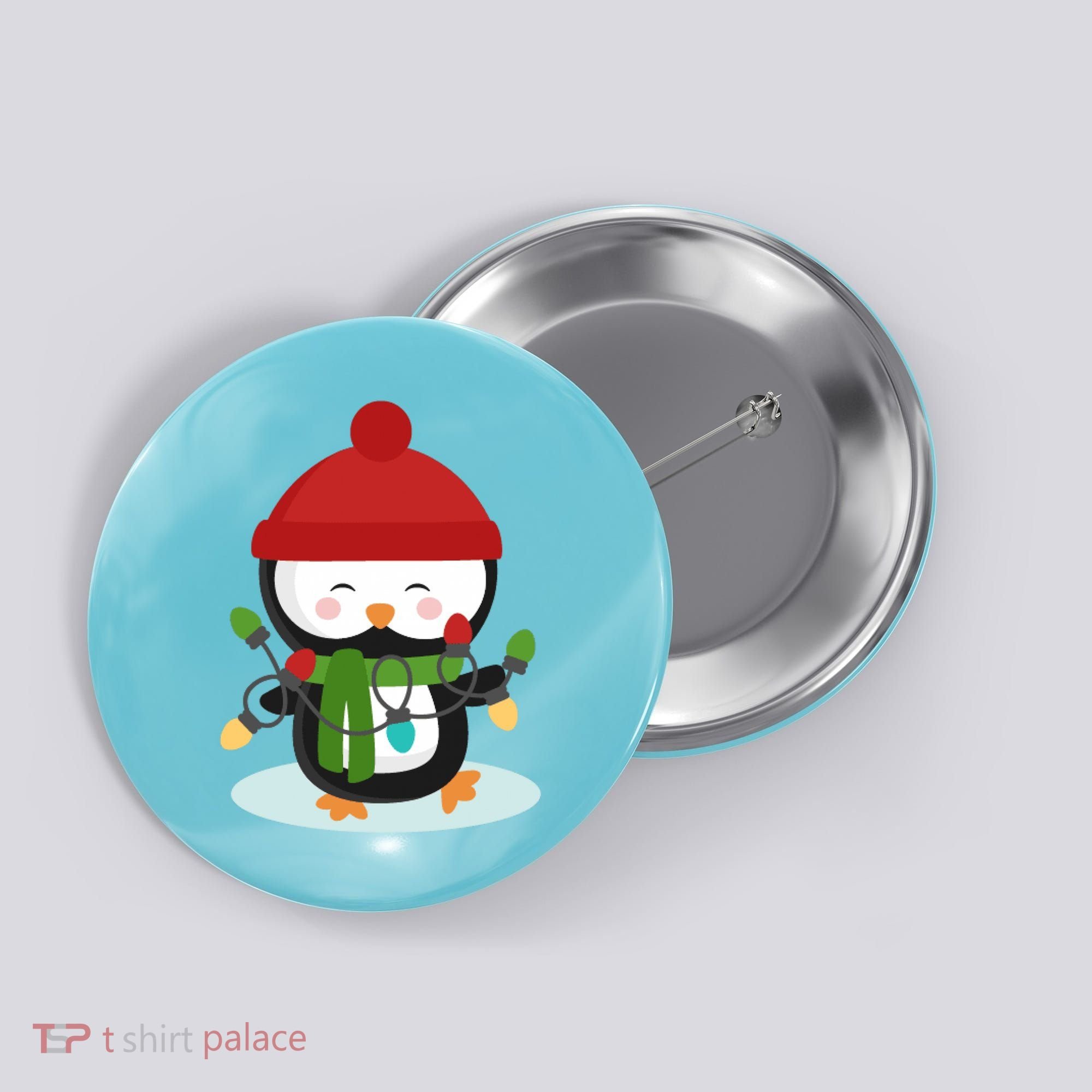 Cute Winter Penguin Christmas Lights Button