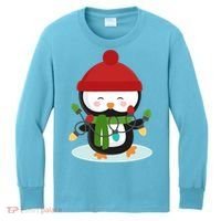Cute Winter Penguin Christmas Lights Kids Long Sleeve Shirt thumb 0