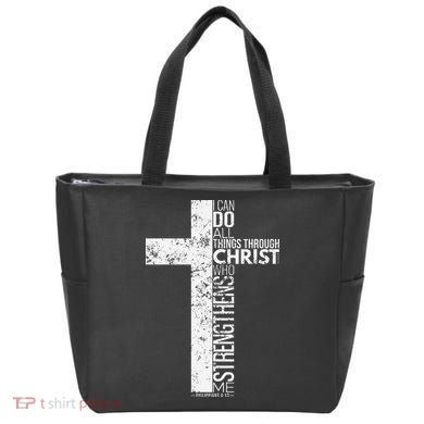 Cross With Philippians 413 Christian Tote Bag
