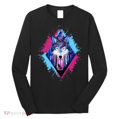 Colorful Wolf Painting Wolves Lover Long Sleeve Shirt