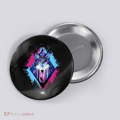 Colorful Wolf Painting Wolves Lover Button