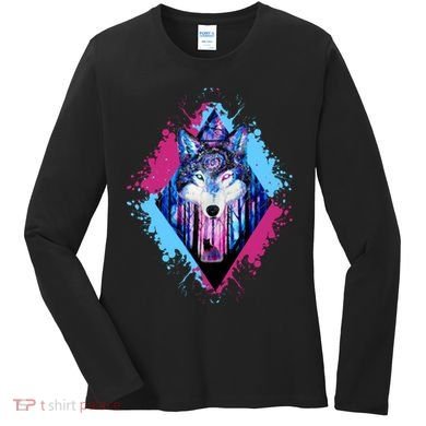 Colorful Wolf Painting Wolves Lover Women's Long Sleeve Shirt