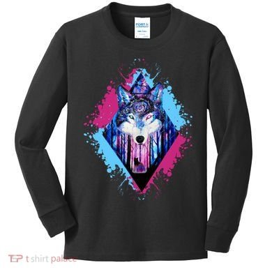 Colorful Wolf Painting Wolves Lover Kids Long Sleeve Shirt