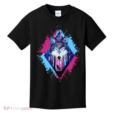 Colorful Wolf Painting Wolves Lover Kids T-Shirt