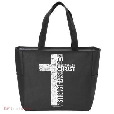 Cross With Philippians 413 Christian Tote Bag