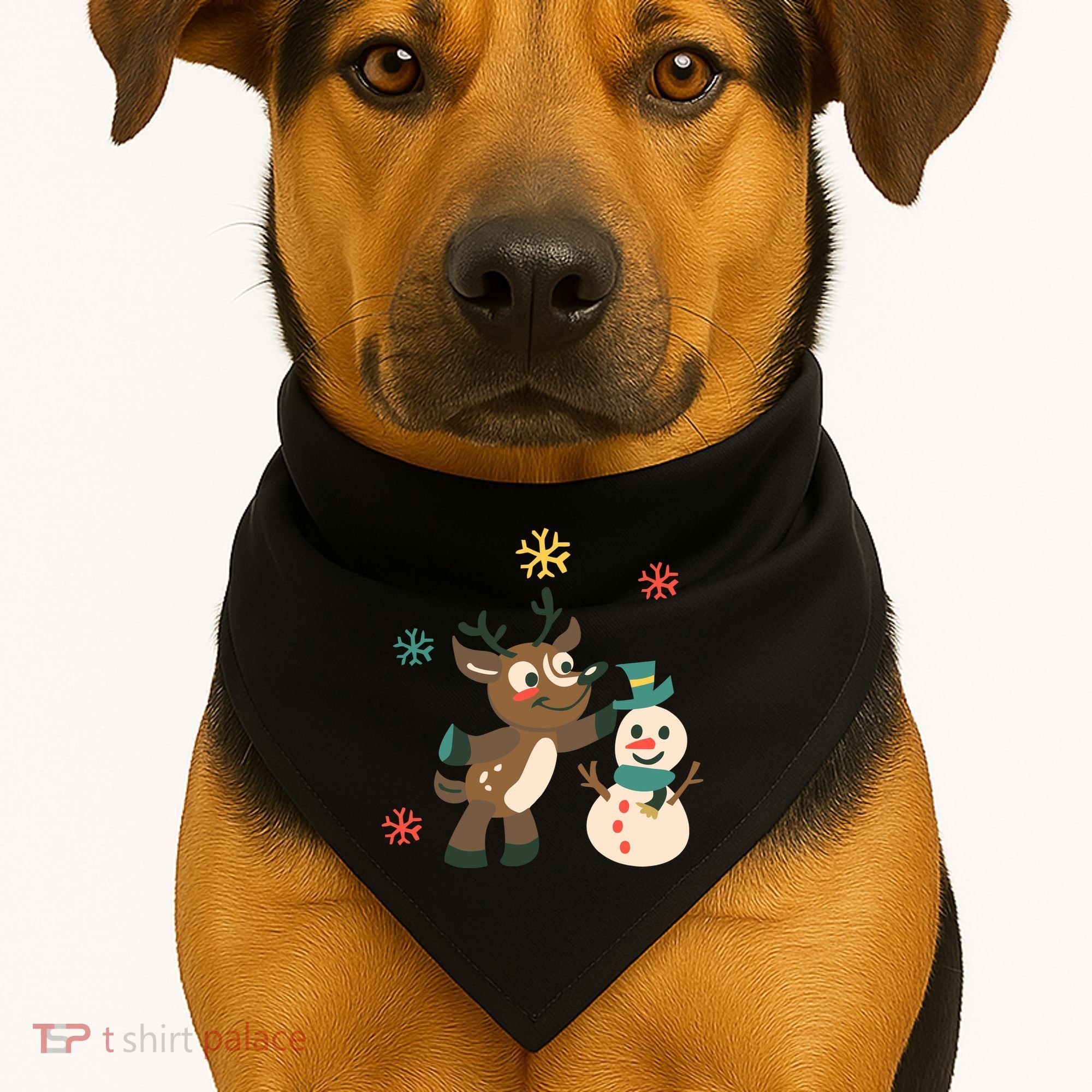 Cute Winter Reindeer Snowman Best Friends USA-Made Doggie Bandana