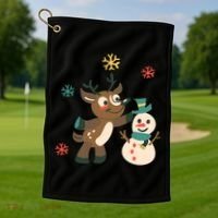 Cute Winter Reindeer Snowman Best Friends Golf Towel thumb 1