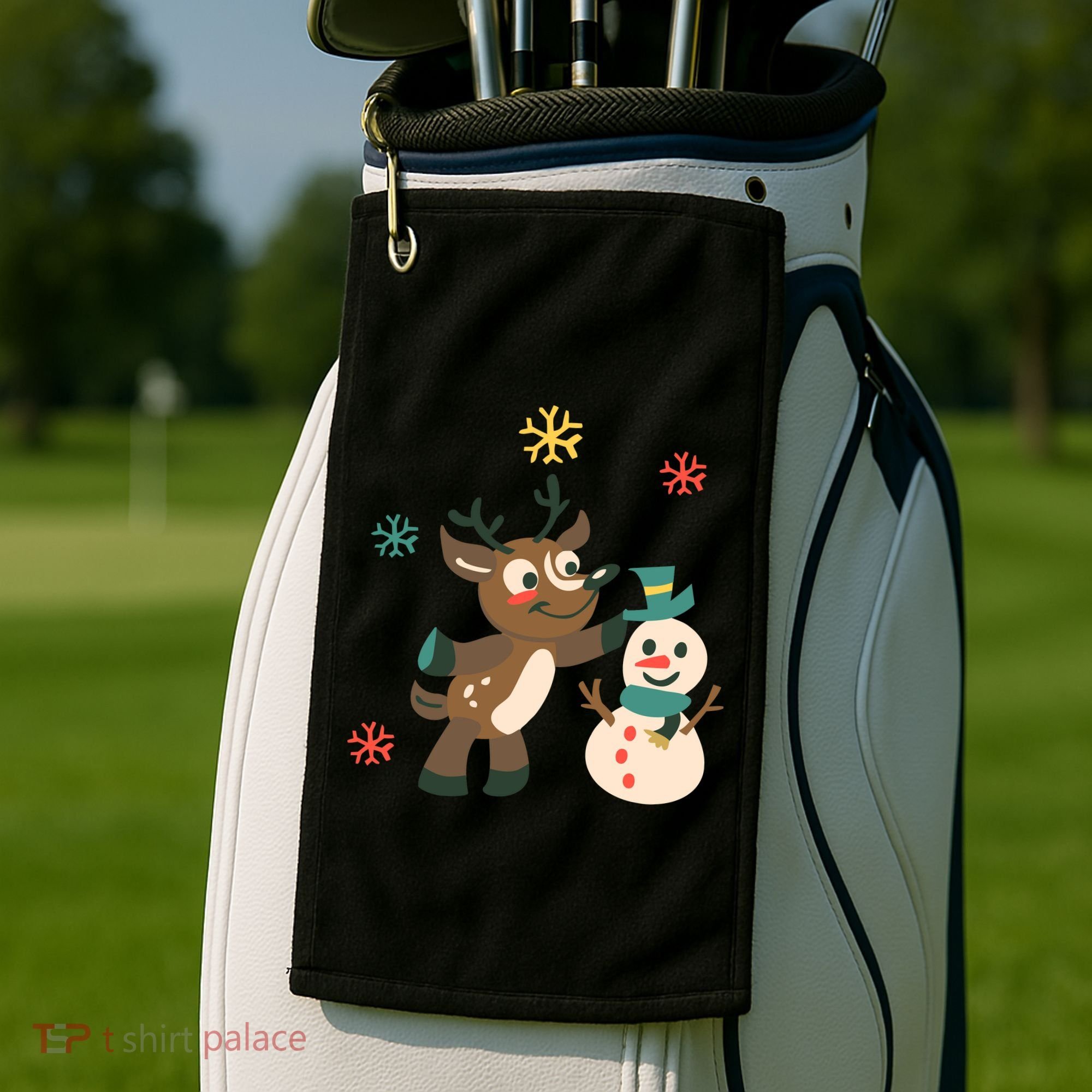 Cute Winter Reindeer Snowman Best Friends Golf Towel