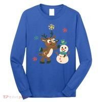 Cute Winter Reindeer Snowman Best Friends Long Sleeve Shirt thumb 0