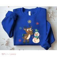 Cute Winter Reindeer Snowman Best Friends Sweatshirt thumb 2