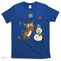 Cute Winter Reindeer Snowman Best Friends T-Shirt thumb 0
