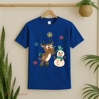 Cute Winter Reindeer Snowman Best Friends T-Shirt thumb 2