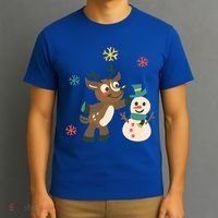 Cute Winter Reindeer Snowman Best Friends T-Shirt thumb 3