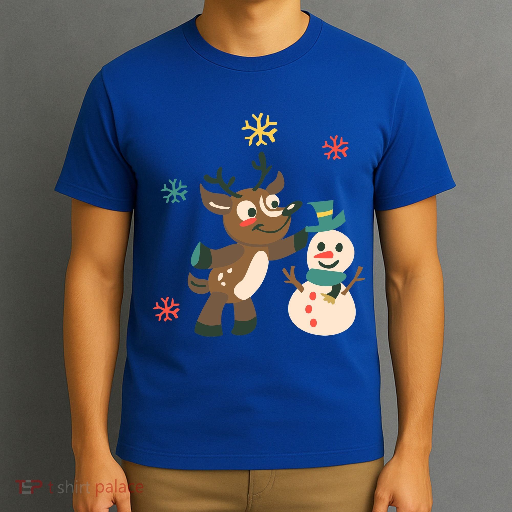Cute Winter Reindeer Snowman Best Friends T-Shirt