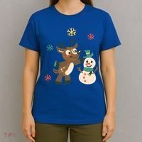 Cute Winter Reindeer Snowman Best Friends T-Shirt thumb 4