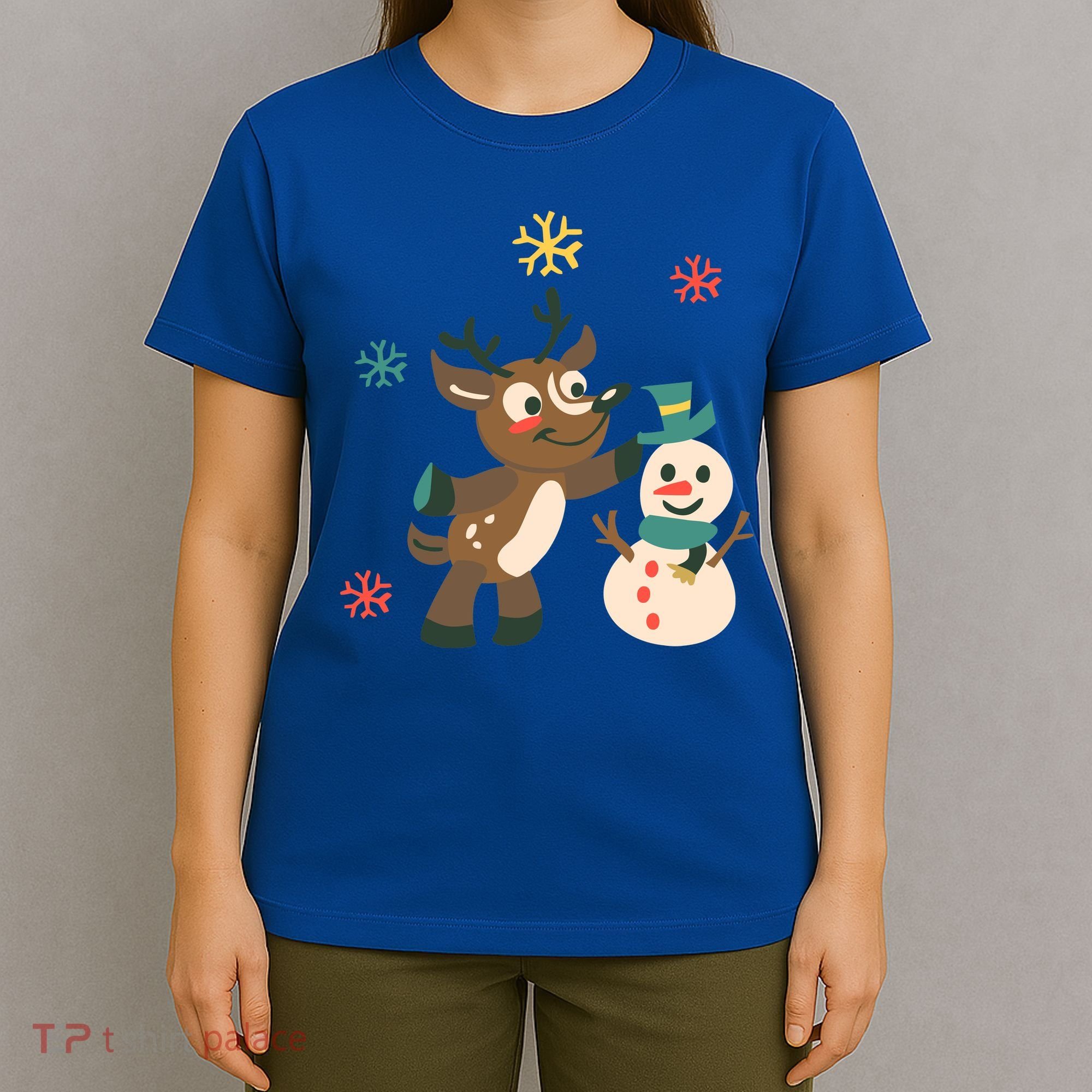 Cute Winter Reindeer Snowman Best Friends T-Shirt