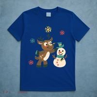 Cute Winter Reindeer Snowman Best Friends T-Shirt thumb 5
