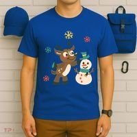 Cute Winter Reindeer Snowman Best Friends T-Shirt thumb 6