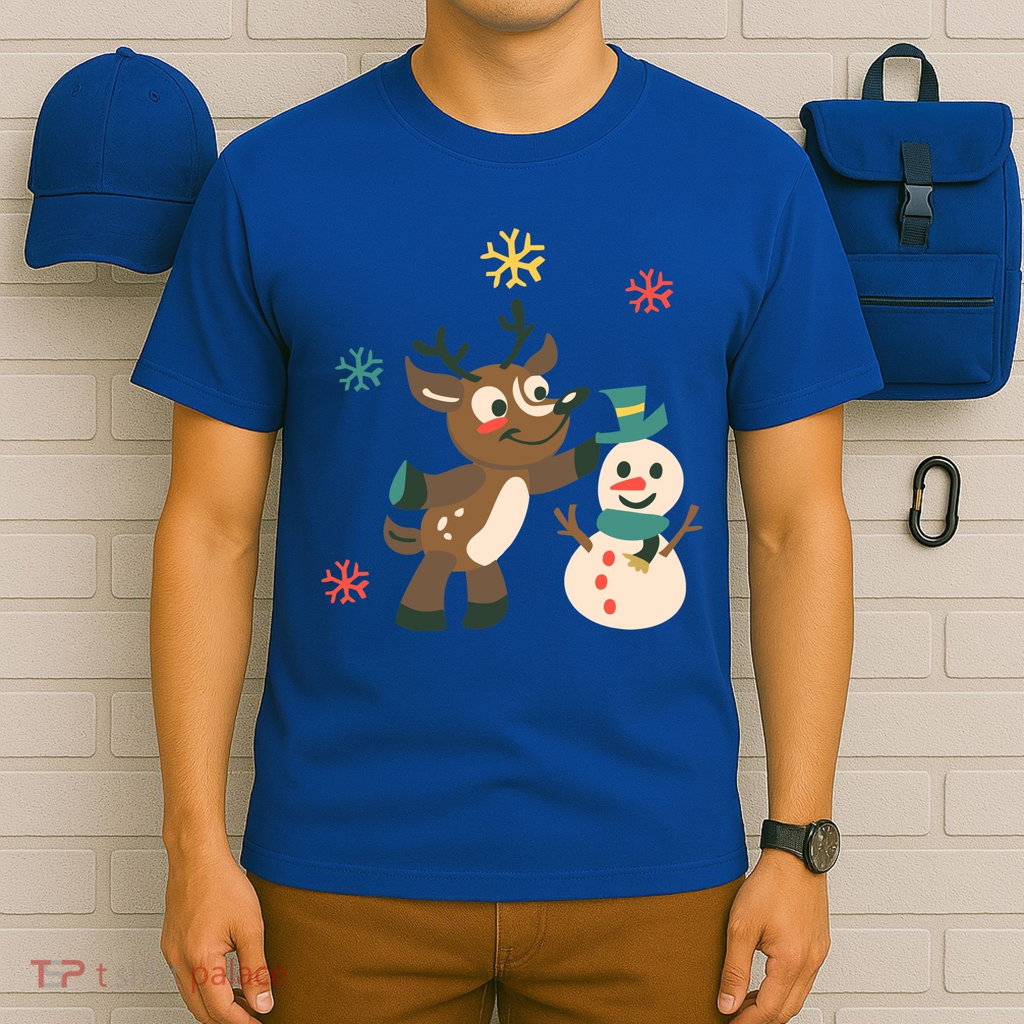Cute Winter Reindeer Snowman Best Friends T-Shirt