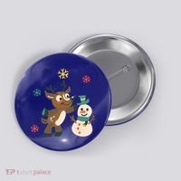 Cute Winter Reindeer Snowman Best Friends Button thumb 0
