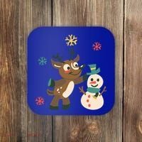 Cute Winter Reindeer Snowman Best Friends Coaster thumb 0