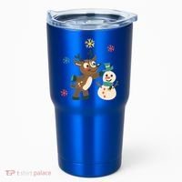 Cute Winter Reindeer Snowman Best Friends Tumbler thumb 0