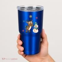 Cute Winter Reindeer Snowman Best Friends Tumbler thumb 2
