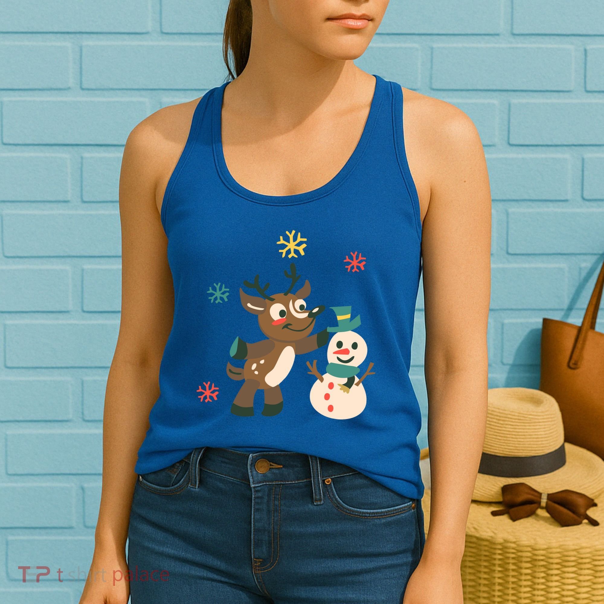 Cute Winter Reindeer Snowman Best Friends Women's Tank Top