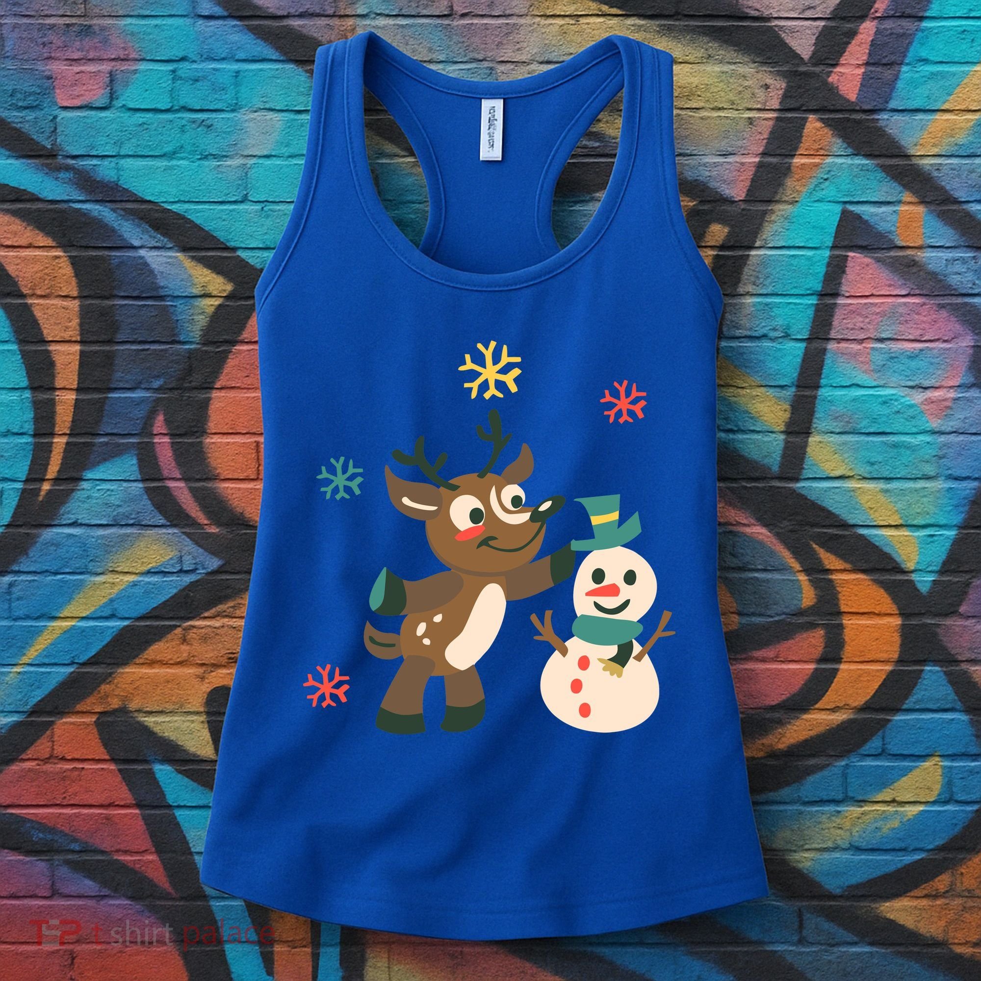 Cute Winter Reindeer Snowman Best Friends Women's Tank Top