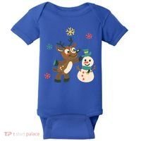 Cute Winter Reindeer Snowman Best Friends Baby Bodysuit thumb 0